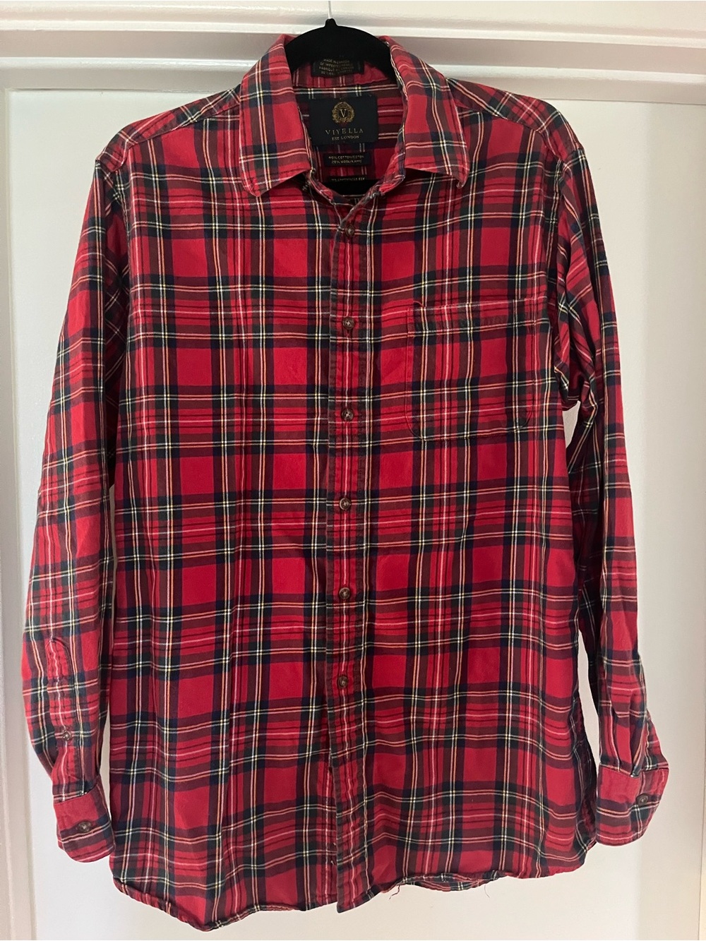 Viyella Men’s Wool and Cotton Red Plaid Button-Down Shirt